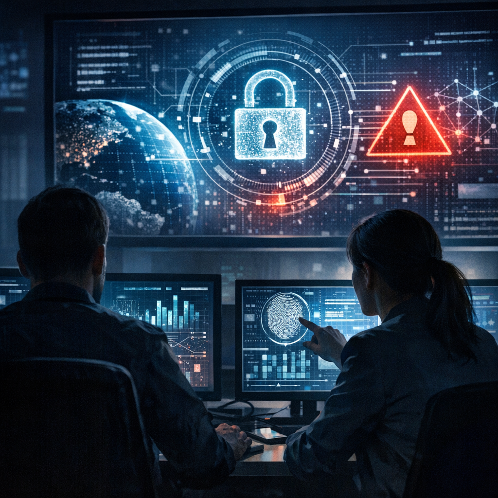 Cybersecurity experts analyzing data