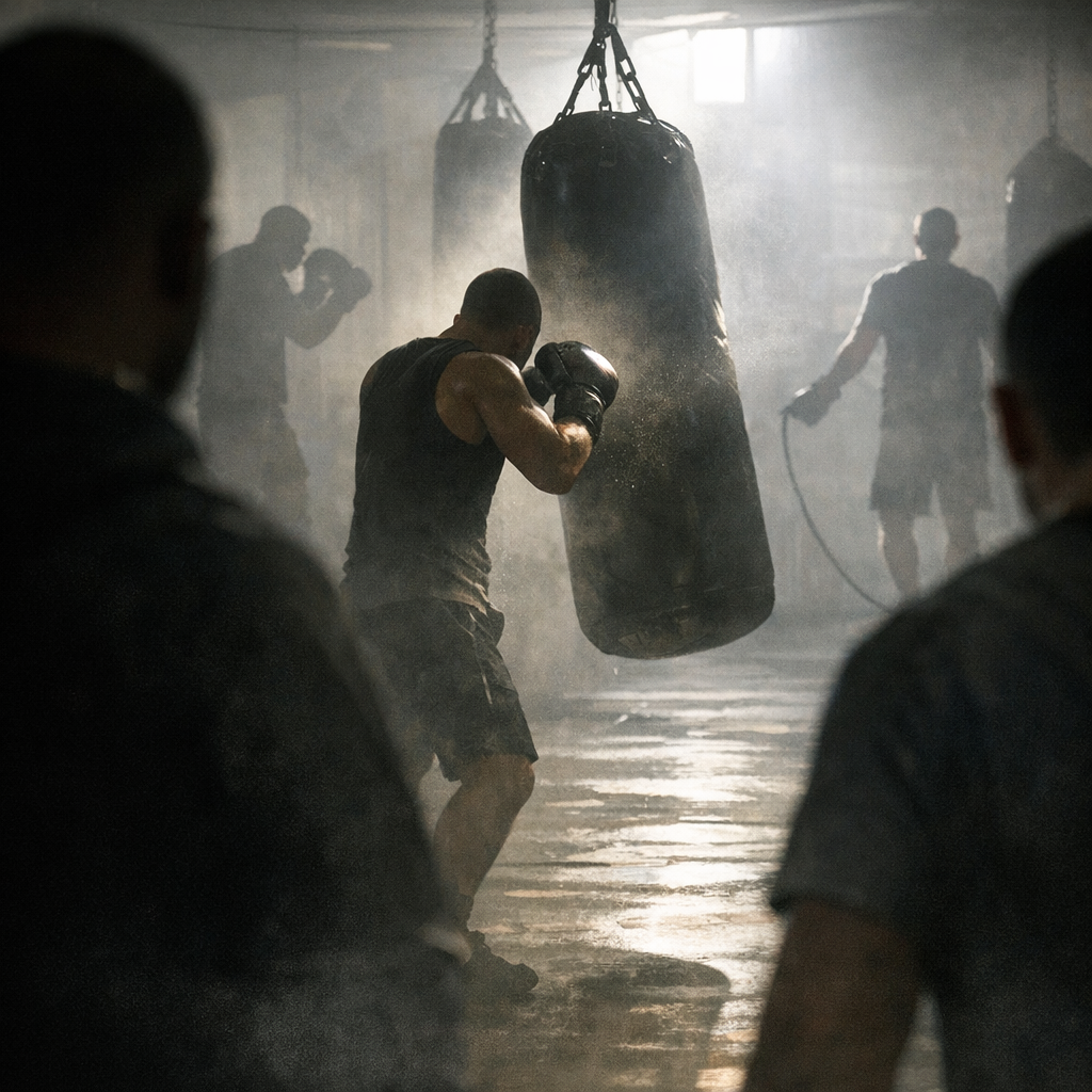 Fighter training in a gym setting