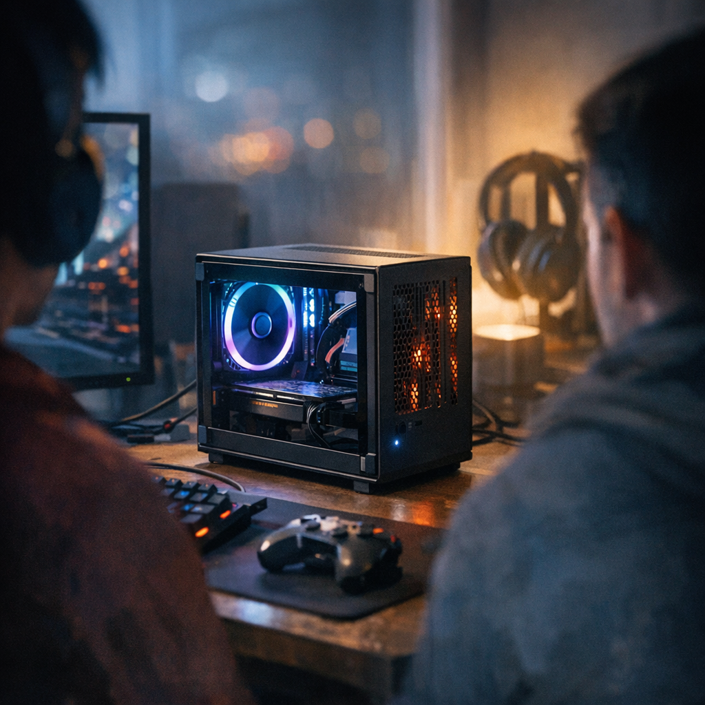compact gaming PC on a desk