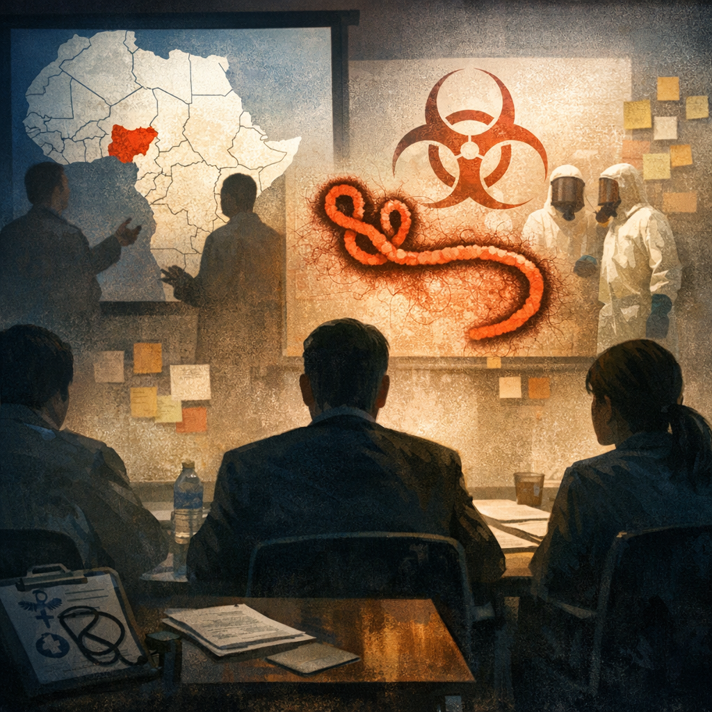 Public health officials discussing Ebola response