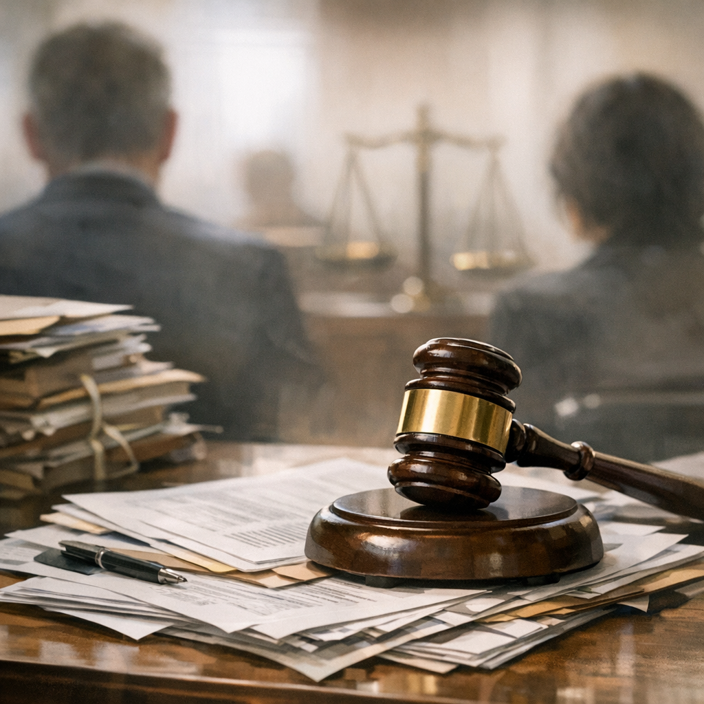 legal gavel with court documents