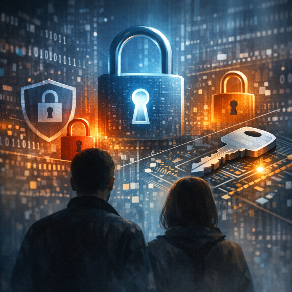 data security concept with locks and encryption
