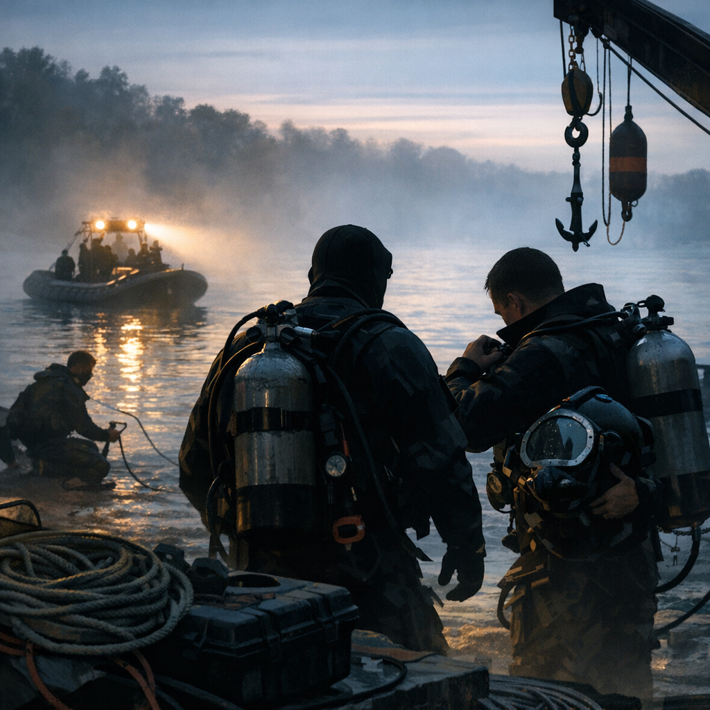 divers preparing for recovery operation
